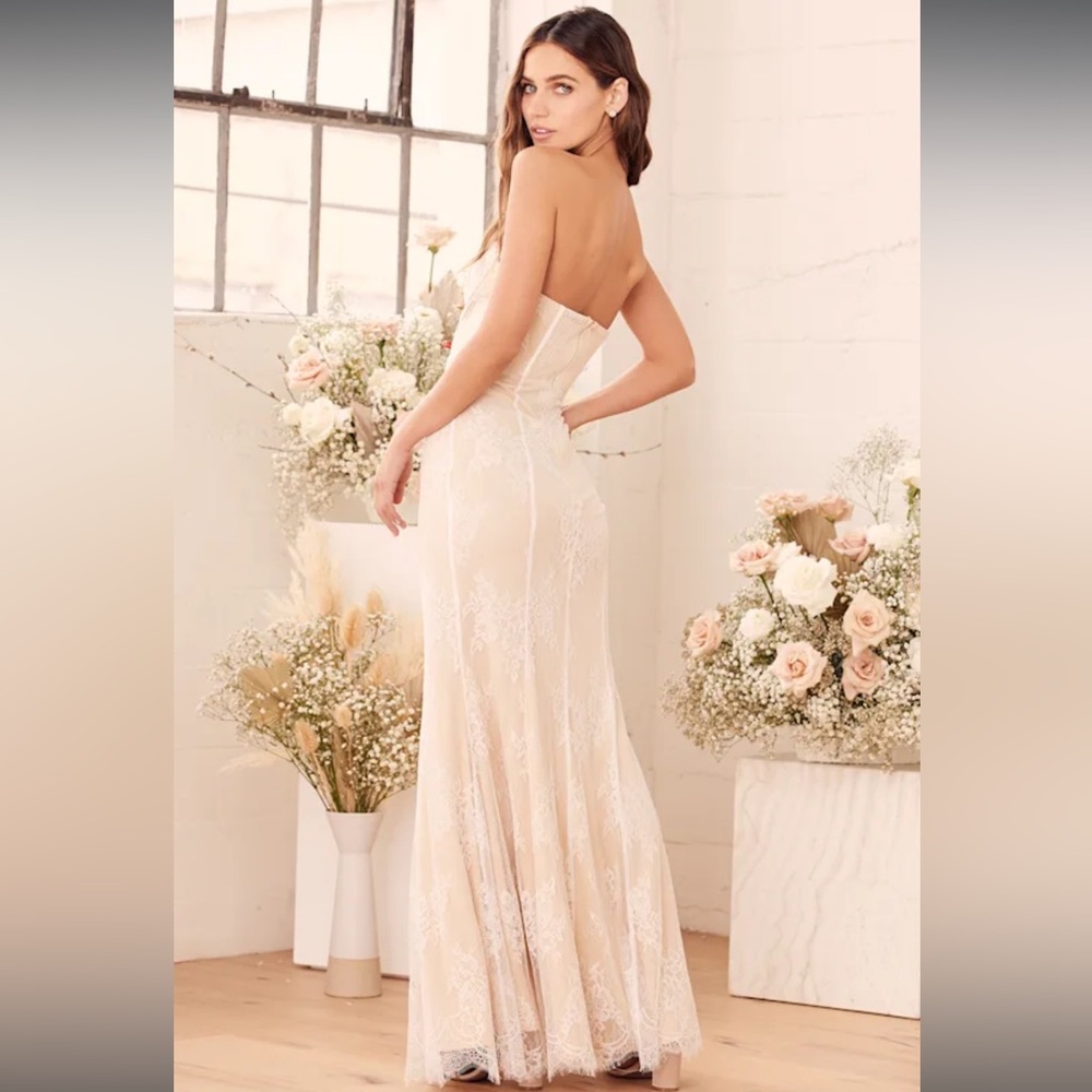 NWT- Moment of Elegance White Lace Strapless Mermaid Dress - Picture 3 of 16